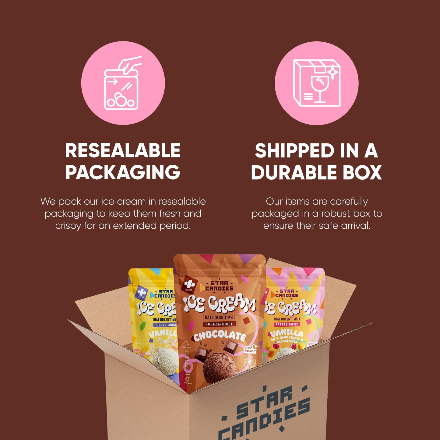 Star Candies Freeze Dried Ice Cream Chocolate | No Melting Freeze Dried Chocolate Ice Cream Candy | Crunchy & Delicious Camping