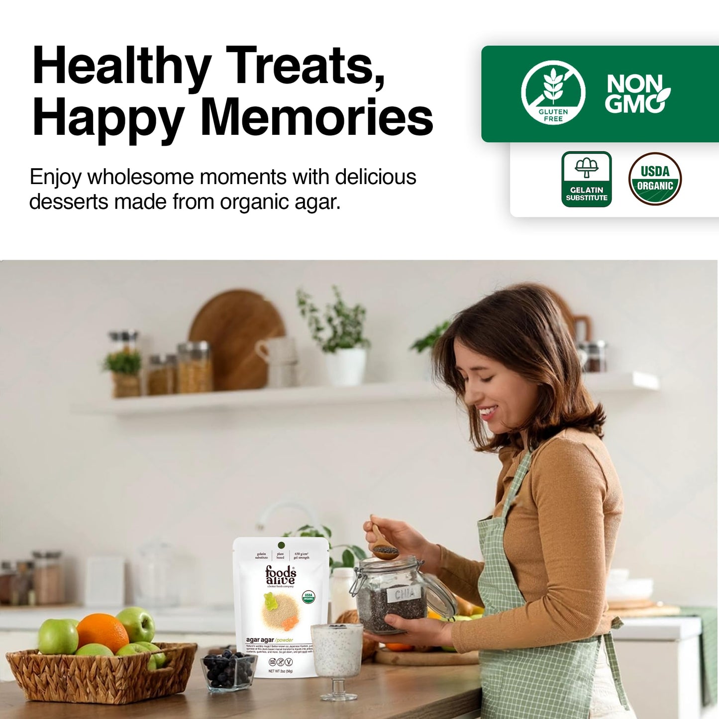 Foods Alive Organic Agar Agar Powder | 2 Oz | Plant Based Gelatin | Kosher Gelatin | Vegan | Gluten Free (2-Pack)