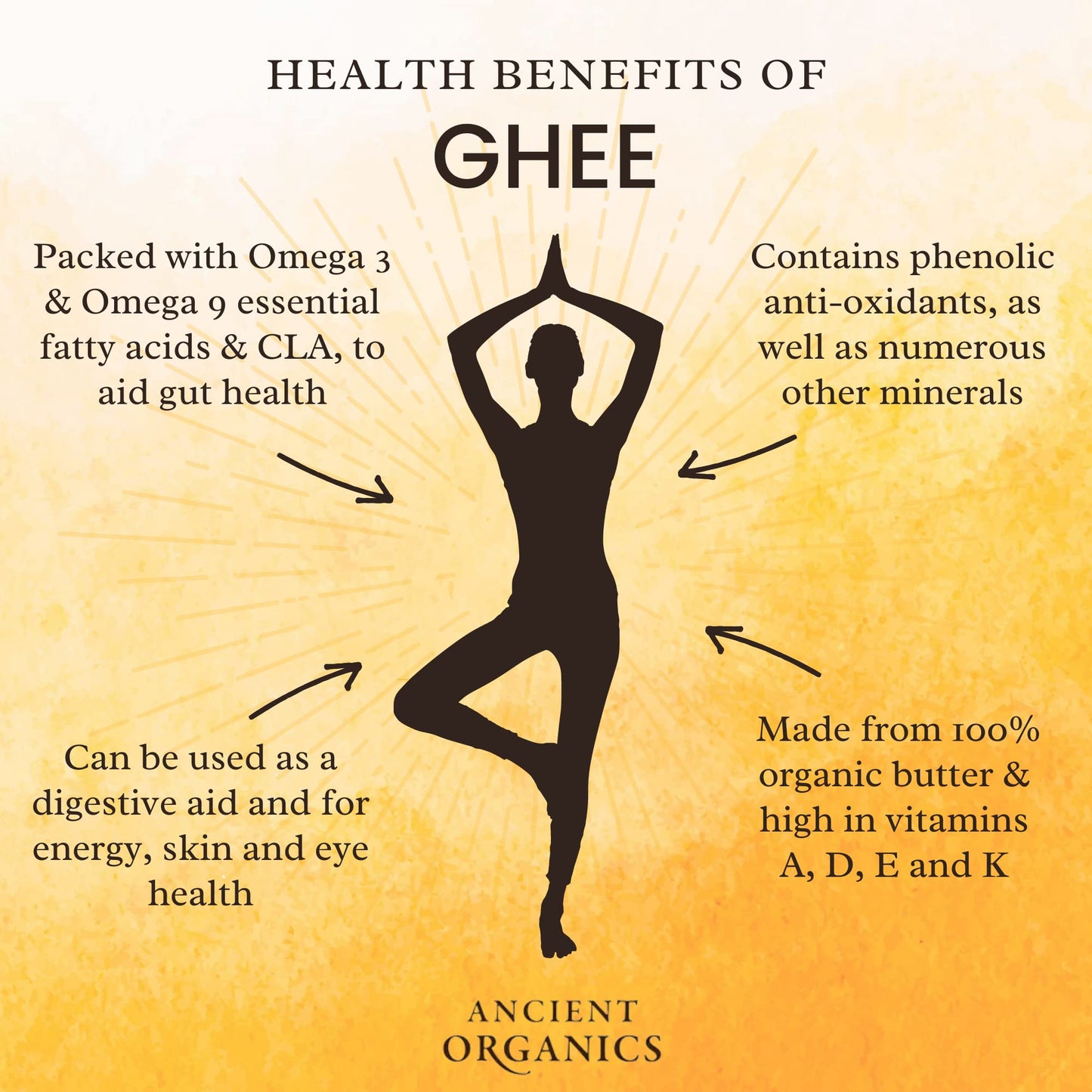 Ancient Organics Ghee, Organic Grass Fed Ghee Butter - Gluten Free Ghee, Clarified Butter, Vitamins & Omegas, Lactose Reduced, 1