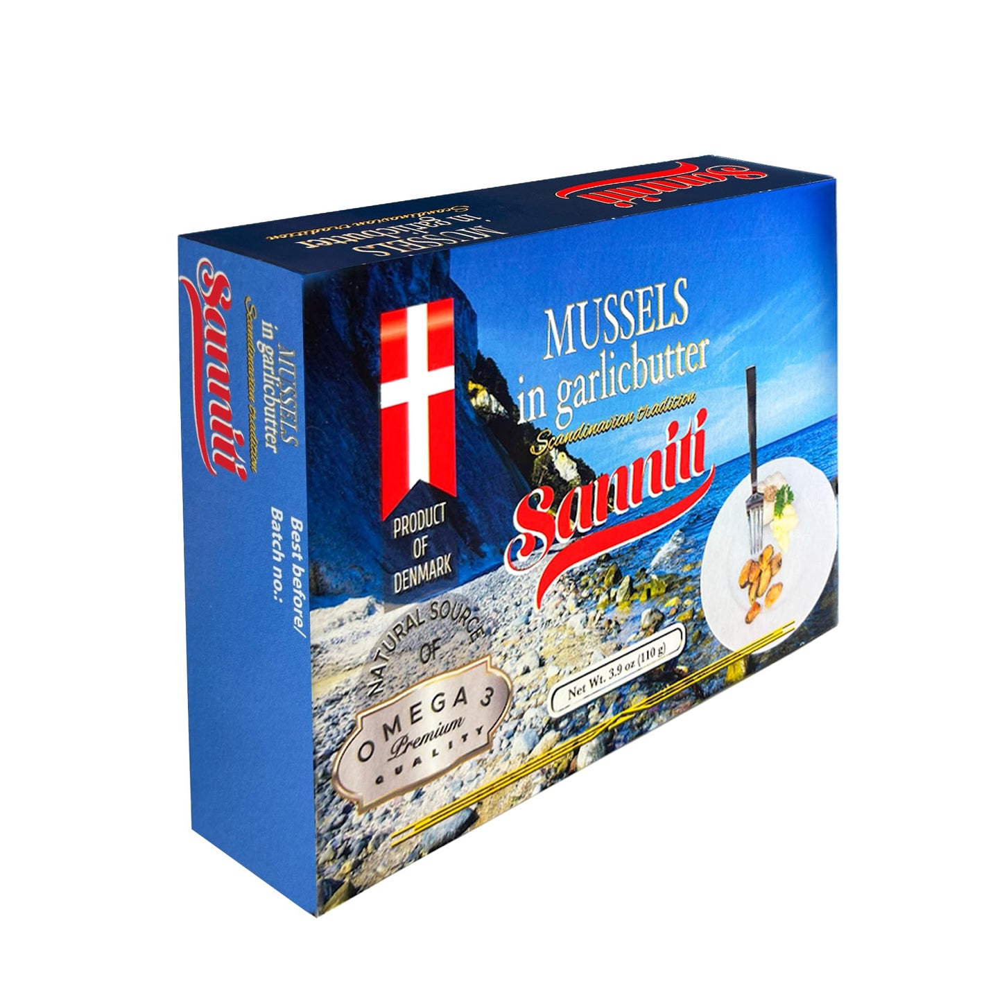 Sanniti Mussels In Garlic Butter, 3.9 Ounce | Natural Source Of Omega 3 | Scandanavian Tradition | Product Of Denmark [Pack Of 3