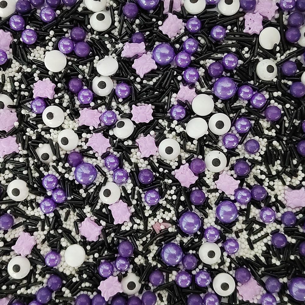 1 Bottle Candy Eyeballs Eyes Cake Cupcake Toppers Edible Baking Purple Sugar Pearls Halloween Sprinkles Cookie Decorations Holiday Party Christmas Supplies(100G/3.5Oz)