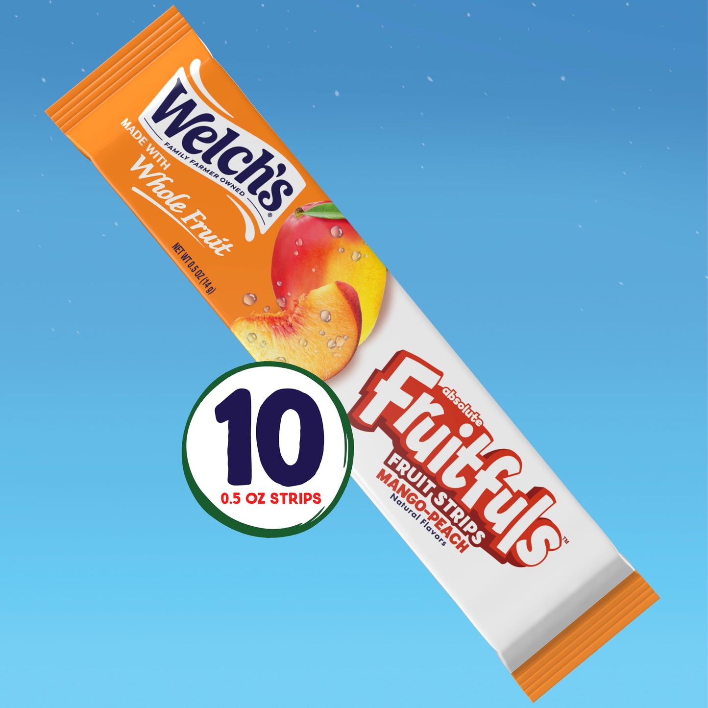 Welchs Absolute Fruitfuls Fruit Strips, Dried Fruit Snacks, Mango Peach, Pack of 10, 0.5oz