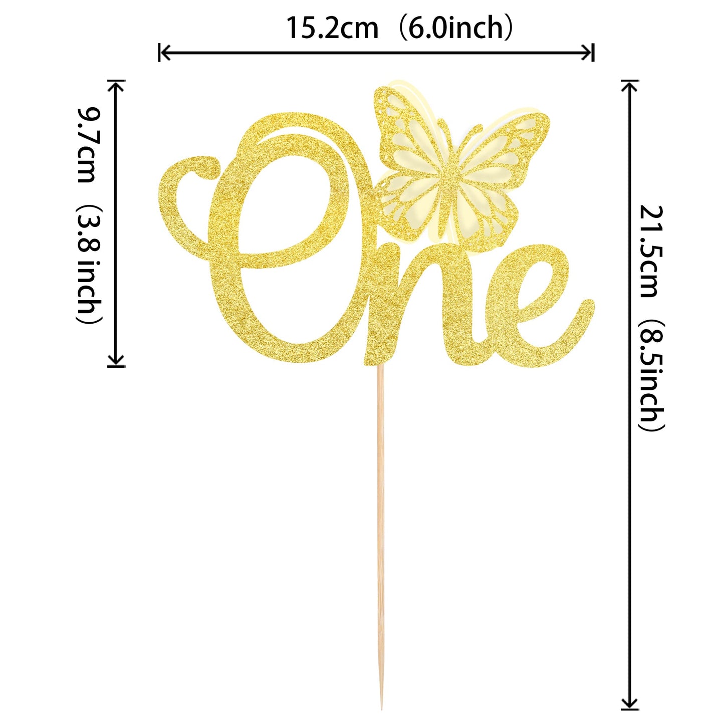 Rssta i Butterfly Cake Topper, Gold Glitter, 1 Pack, Model XM021-Gold, Baby Shower & 1st Birthday Party Supplies