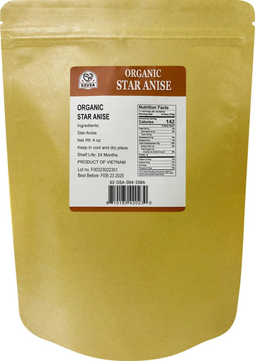 52Usa Organic Star Anise - 4Oz | Non-Gmo, Whole Spice | Premium Quality For Cooking, Baking & Tea | Natural Flavor & Aroma