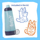 Whiskware Pancake Art Kit, 4.5 Cups, Plastic, Includes 1 Batter Bottle, 2 Silicone Molds, BlenderBall Whisk, Bluey and  card-style!