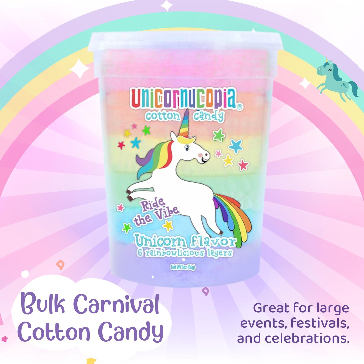 Unicornucopia Cotton Candy 2 Pack - 6 Flavor Rainbow Party Favors for Kids Birthday, Individual Goodie Bag