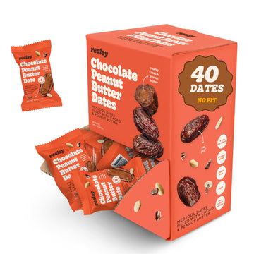 Realsy Medjool Dates, Organic Chocolate Peanut Butter, Gluten-Free, Vegan, No Sugar Added, Single Wrapped (40 ct)