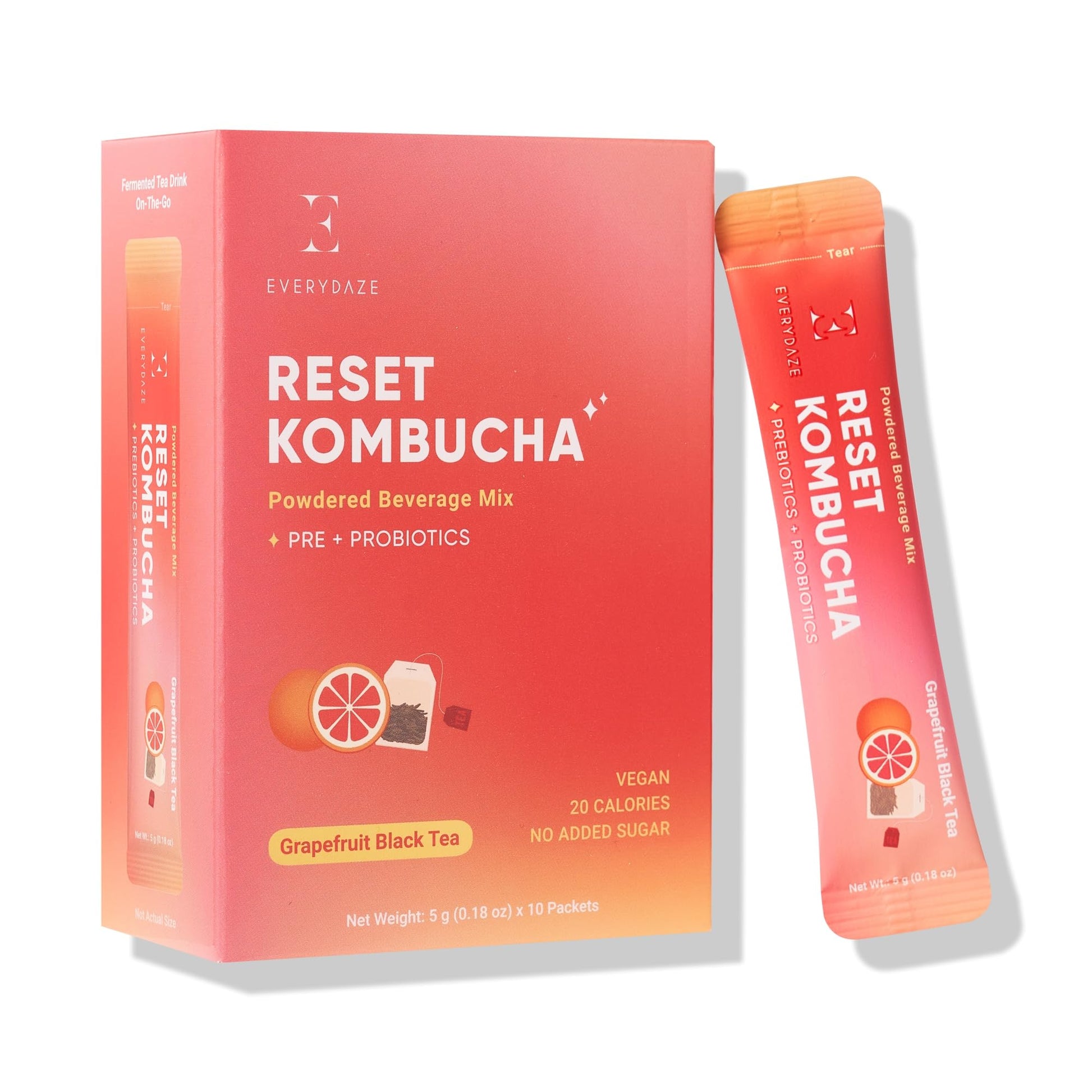 E EVERYDAZE Kombucha Tea Powdered Beverage Mix, 10 Sticks, Vegan, No Added Sugar, Gluten Free, Grapefruit Black Tea, 0.18 Ounce