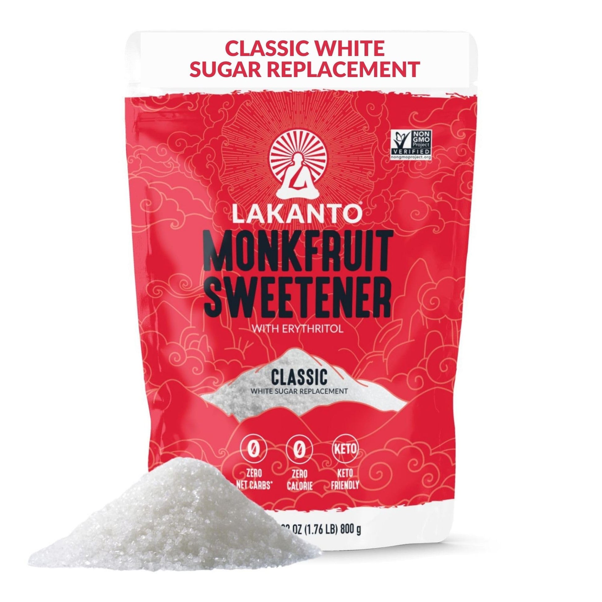 Lakanto Monk Fruit Sweetener with Erythritol, Sugar Substitute, Gluten Free, Low Carb, 28.22 Ounce Bag