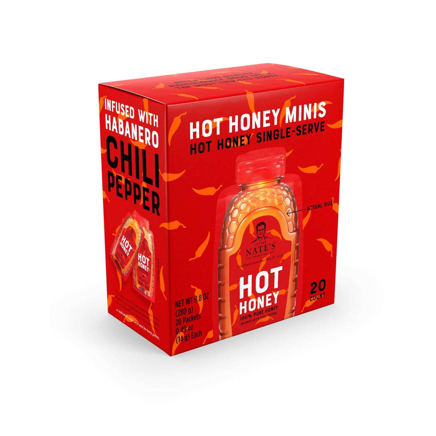 Nate's Hot Honey Minis - Single-Serve Hot Honey - 0.49oz Packets, 20ct box