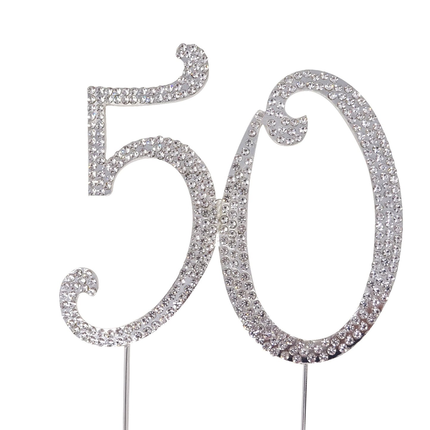 Honbay 50th Birthday Cake Topper, Sparkly Silver Alloy with Rhinestones, 4.7x4.4 inches, Model 67923290