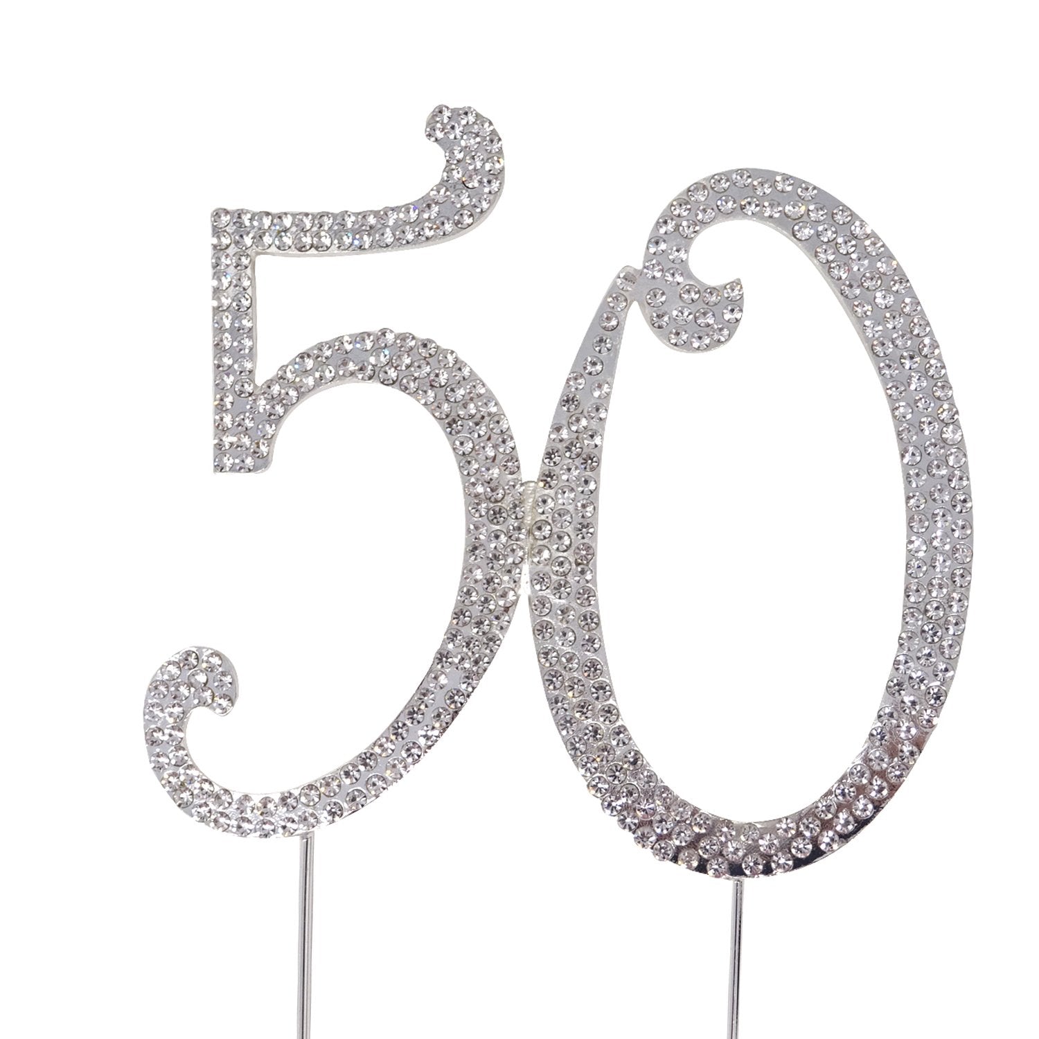 Honbay 50th Birthday Cake Topper, Sparkly Silver Alloy with Rhinestones, 4.7x4.4 inches, Model 67923290