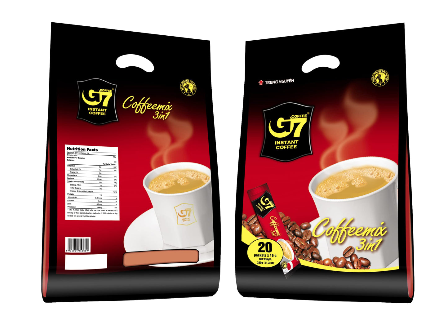 Trung Nguyen — G7 3 In 1 Instant Coffee — Roasted Ground Coffee Blend W/Non-Dairy Creamer And Sugar — Strong And Bold — Instant Vietnamese Coffee | 20 Packets (2 Bags In A Pack)