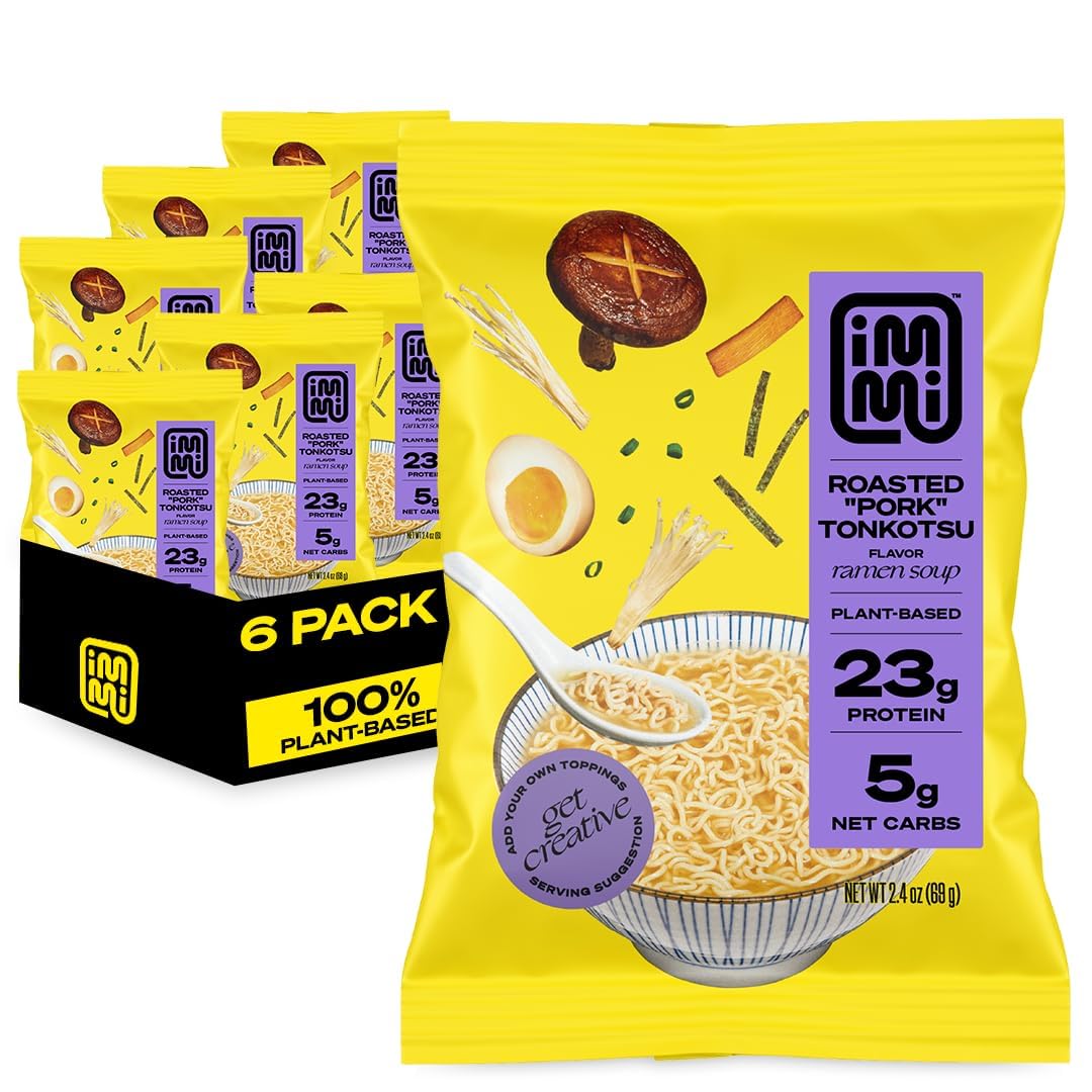 immi Roasted  Pork  Tonkotsu Ramen, 100% Plant Based, Keto Friendly, Low Carb, High Protein, Packaged Noodle Meal Kit, Ready to 