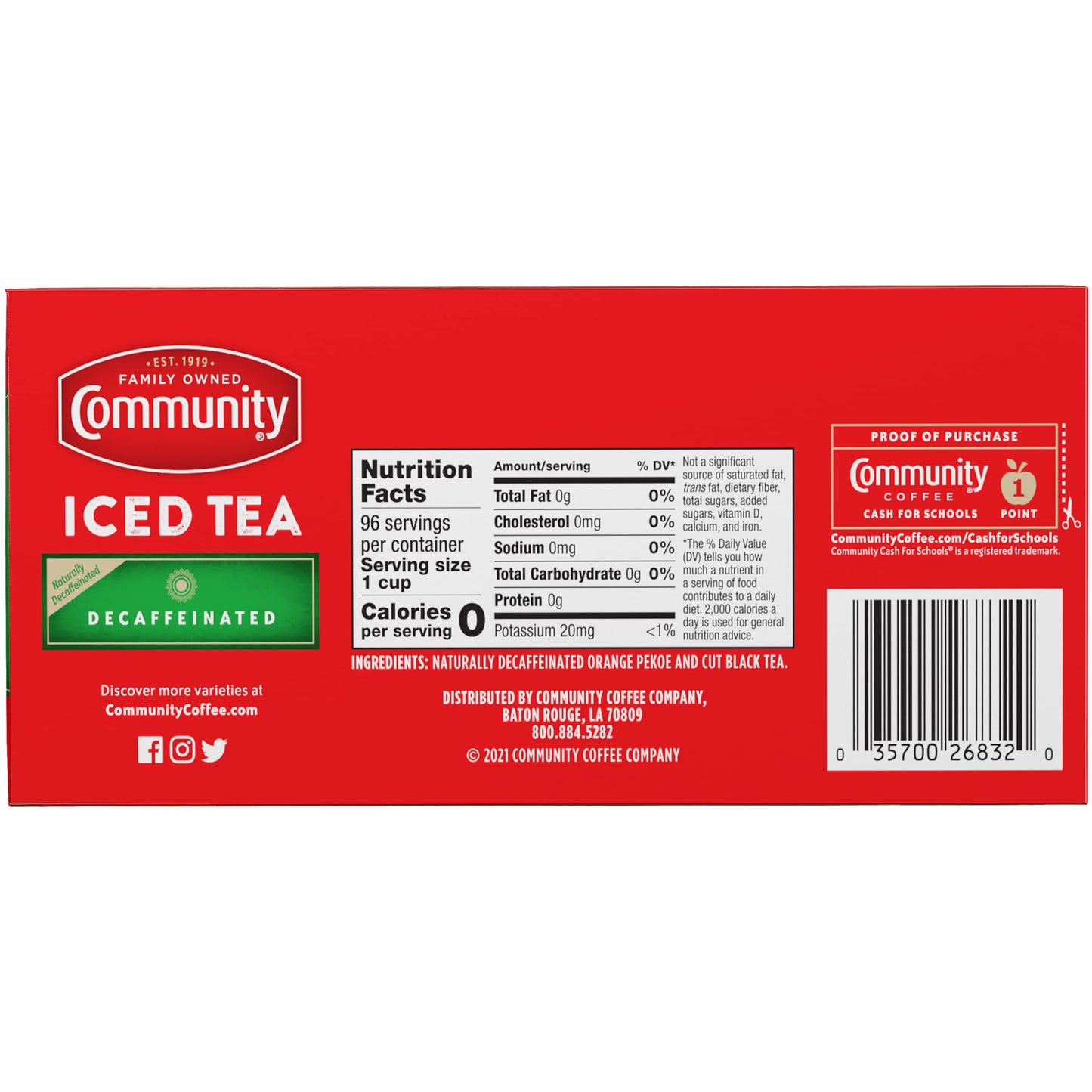 Community Coffee Decaf Tea, Family Size, 24 Count, Pack of 12