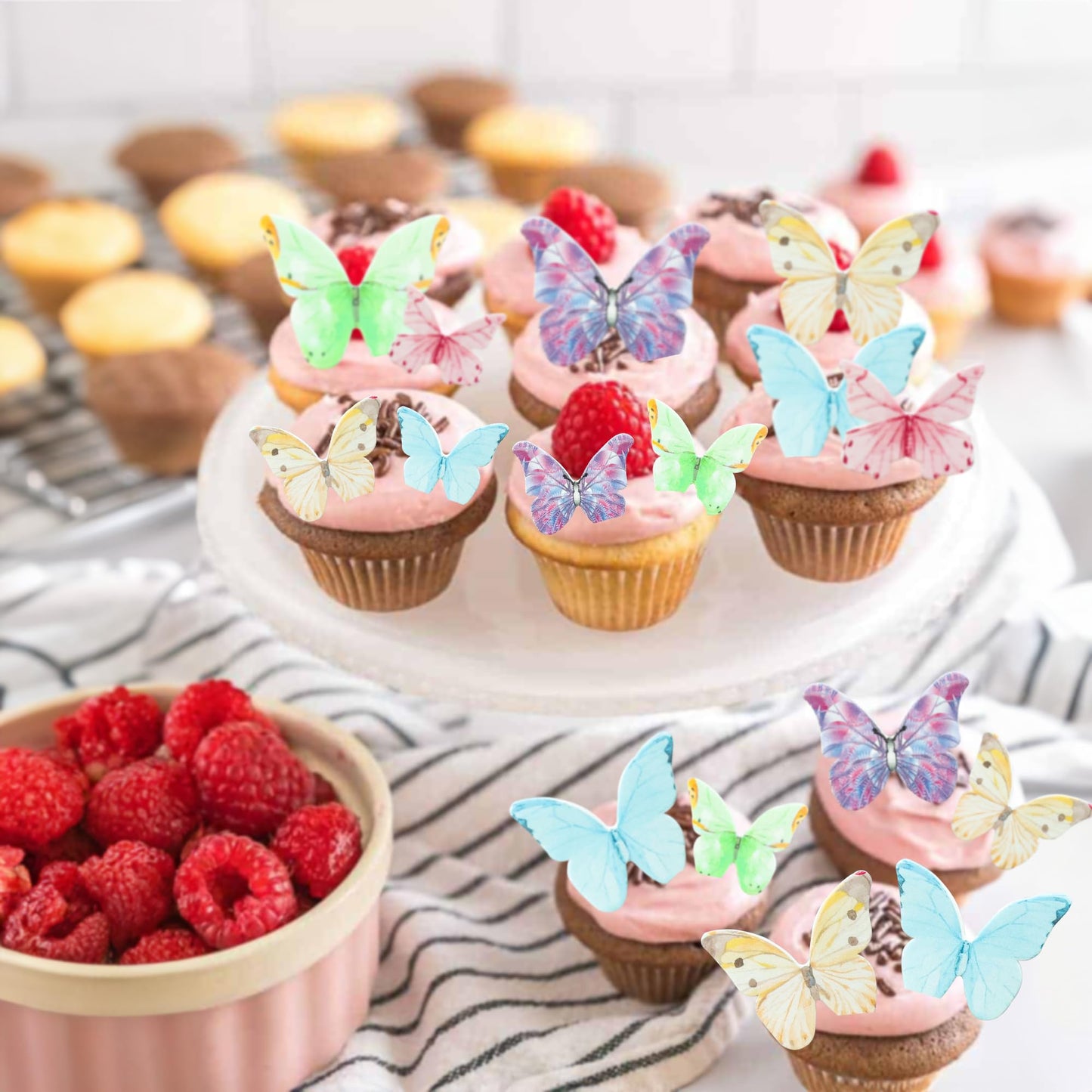 Ephlyn 40Pcs Edible Butterfly Cupcake Toppers 3D Butterfly Cake Picks Mixed Color Cake Decorations For Baby Shower Wedding Kids