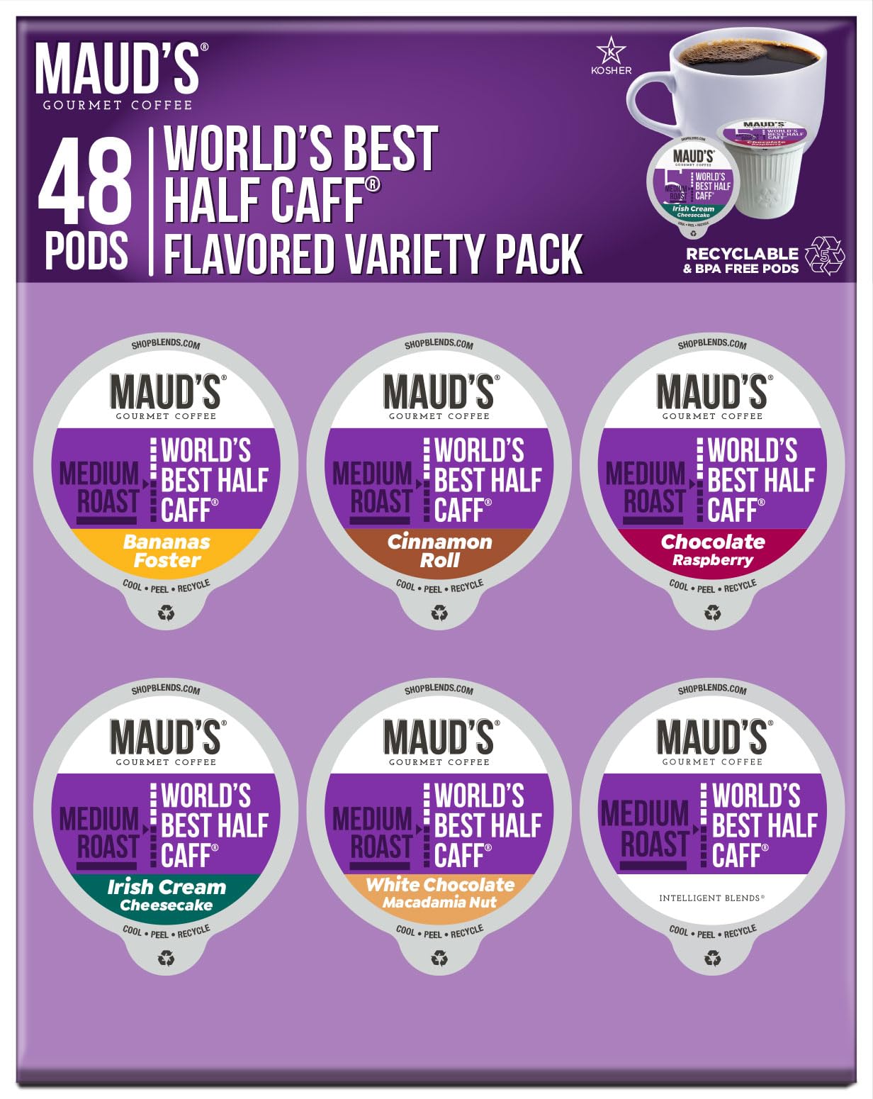 Maud'S Half Caff Coffee Pods Variety Pack, 48 Ct | 6 Assorted Coffee Flavors | 100% Arabica Roasted Coffee | Solar Energy Produc