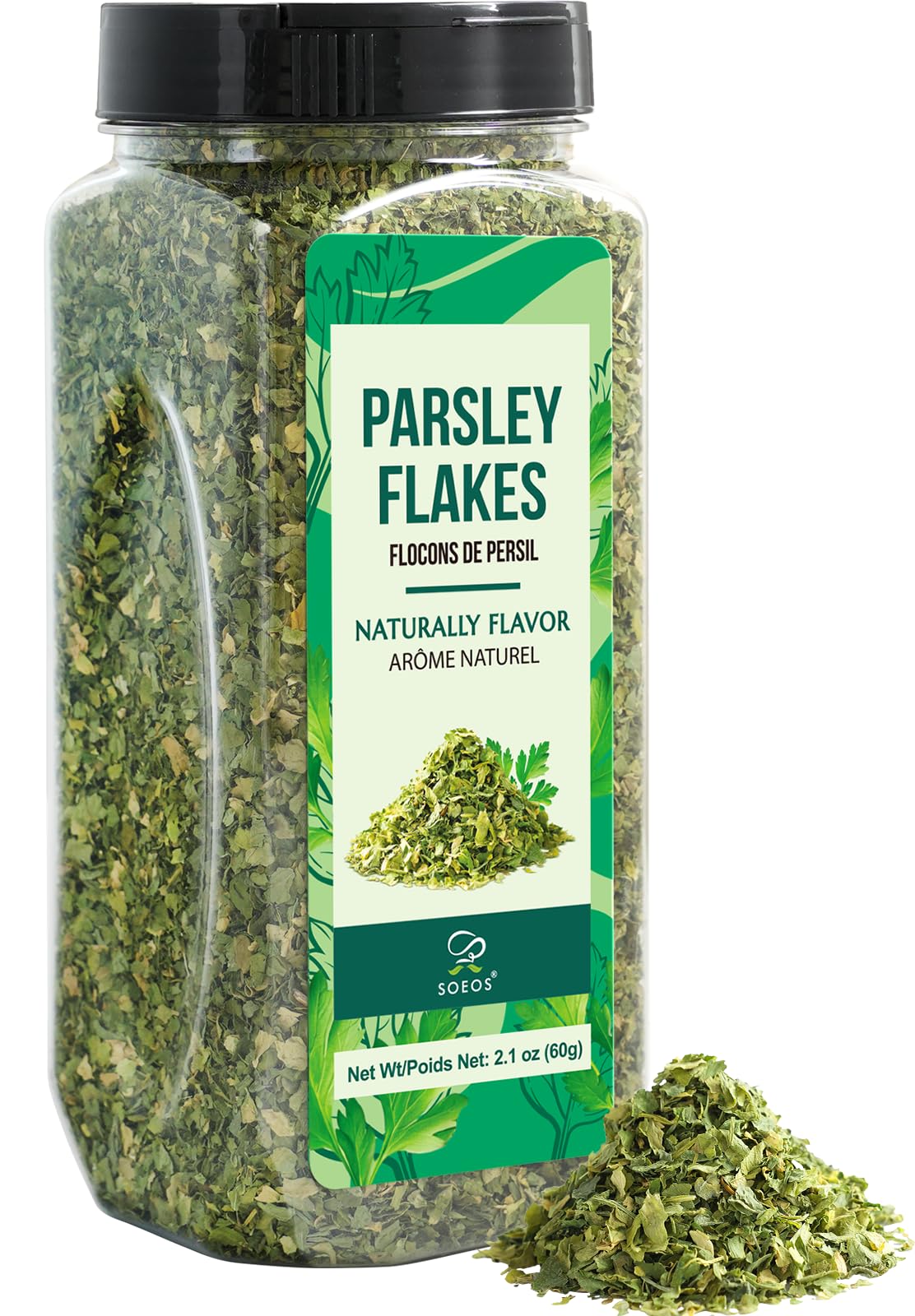 Soeos Parsley Flakes  2.1 oz (60g)  Dried Parsley Leaves  Fresh Flavor and Aroma  Perfect for Seasoning  Garnishing  and Cooking