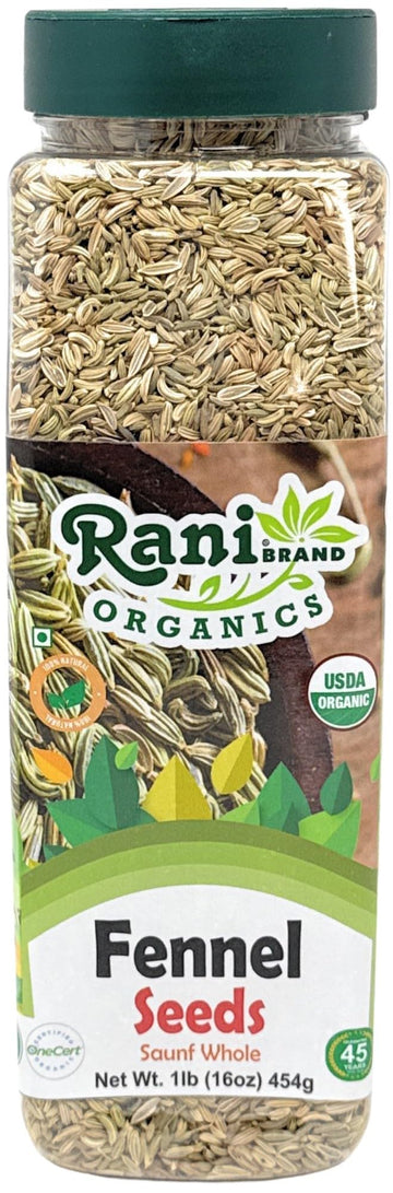 Rani Organic Fennel Seeds (Saunf Sabut) Whole Spice 16oz (1lb) 454g PET Jar ~ All Natural | Vegan | Gluten Friendly | NON-GMO | 