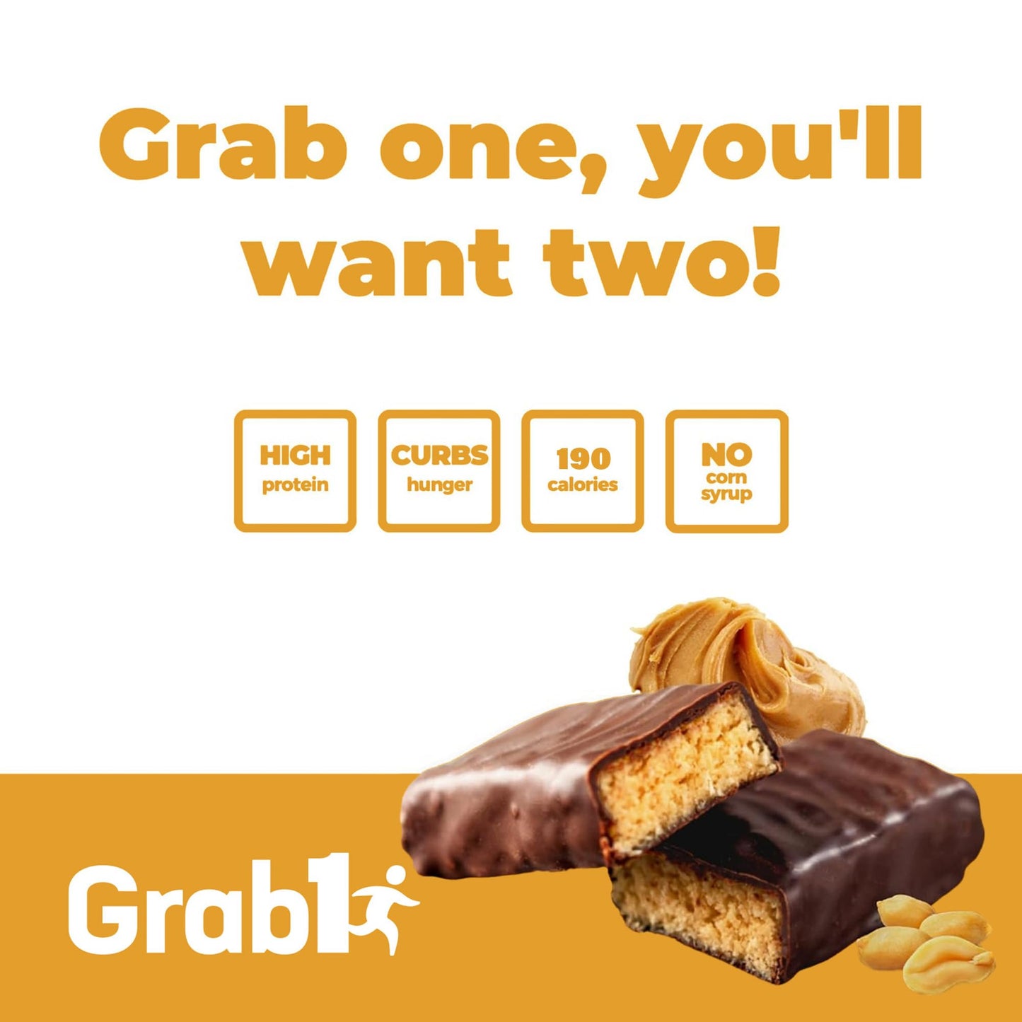 Grab1 Peanut Butter Protein Bars | 15 Grams Protein (2 Pack - 10 Bars) Controls Hunger | Certified Kosher | Low Calorie | Perfect For Snacking | Nutritious Meal Replacement