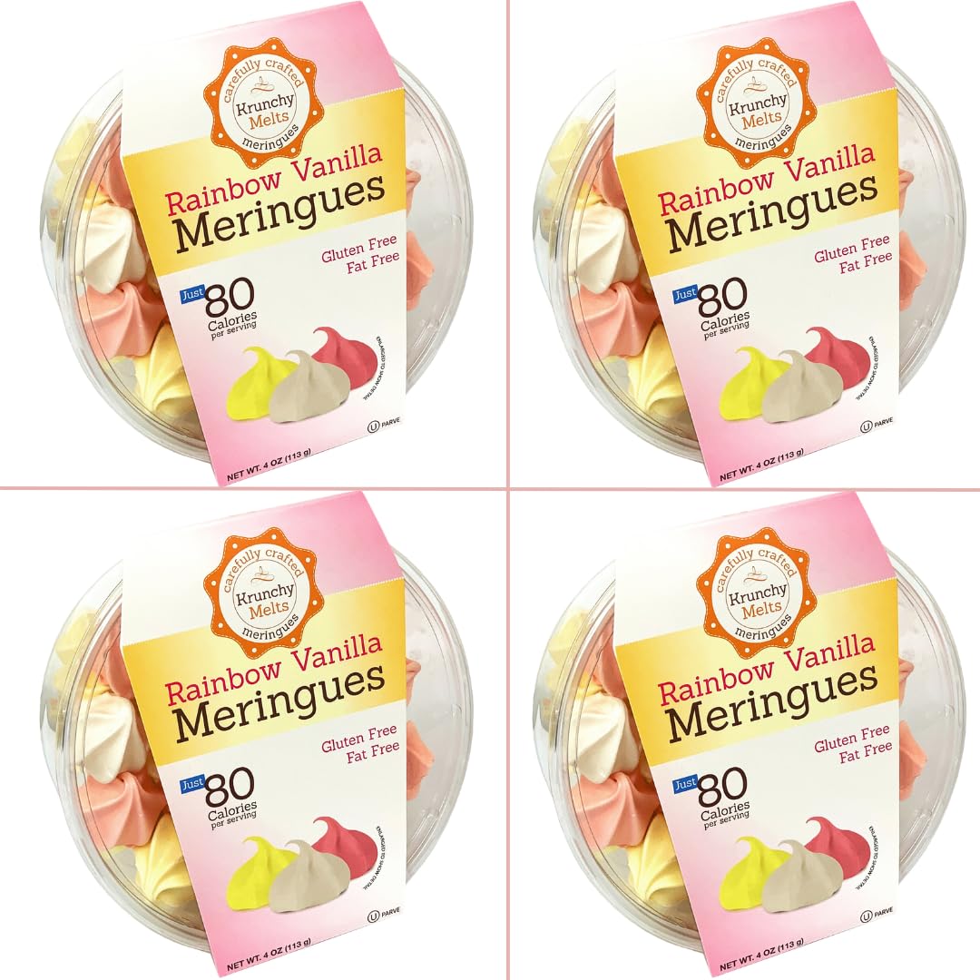 4 Pack Krunchy Melts Original Meringue Cookies | Rainbow Vanilla Flavor 4-Pack | Only 80 Calories Per Serving | Fat Free, Gluten