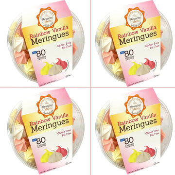 4 Pack Krunchy Melts Original Meringue Cookies | Rainbow Vanilla Flavor 4-Pack | Only 80 Calories Per Serving | Fat Free, Gluten