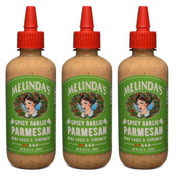 Melindas Spicy Garlic Parmesan Wing Sauce - Craft Garlic Parmesan Wing Sauce with Habanero Peppers, Parmesan Cheese, Fresh Garli