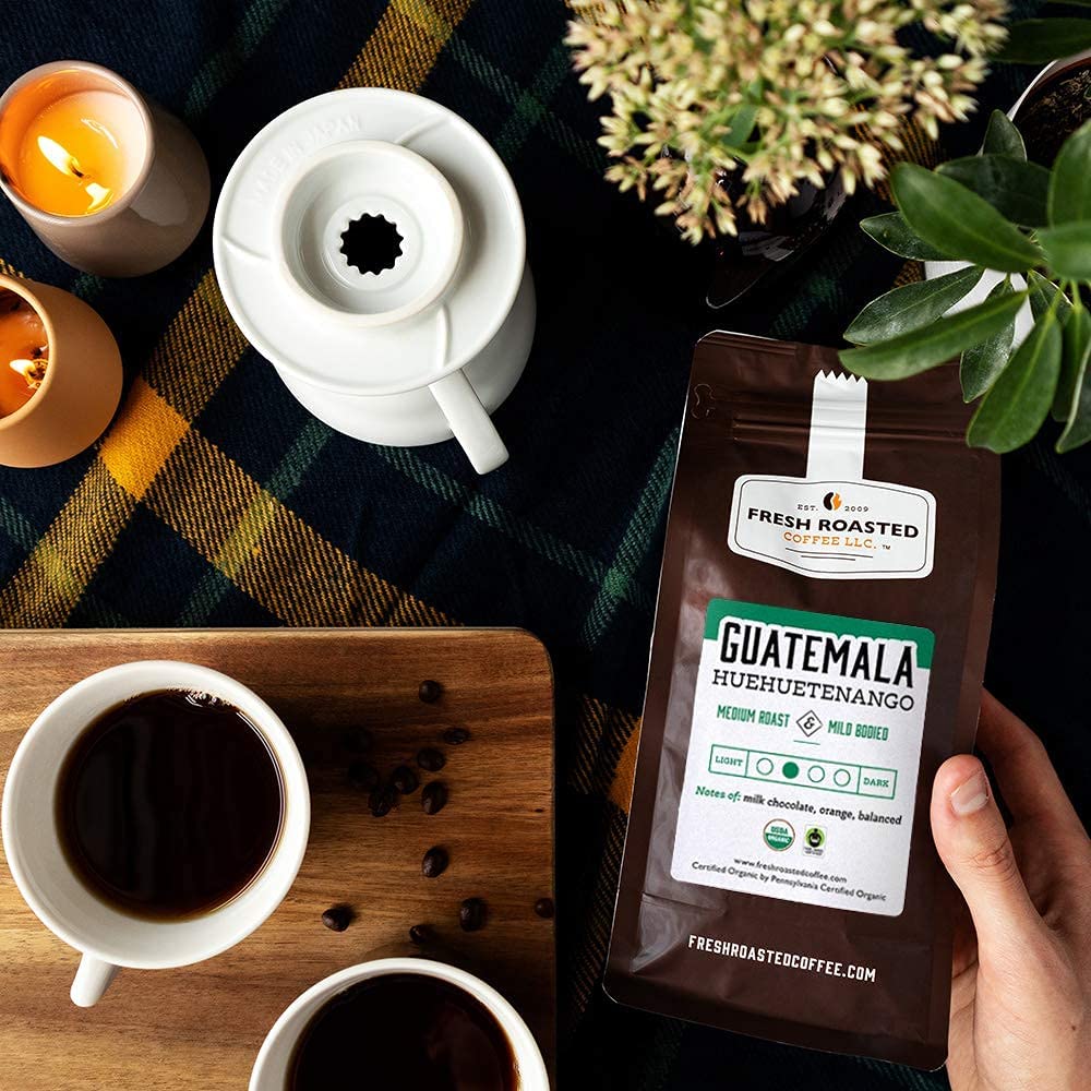 Fresh Roasted Coffee Organic Guatemalan Huehuetenango Medium Roast Ground 5 lb (80 oz) Fair Trade Kosher