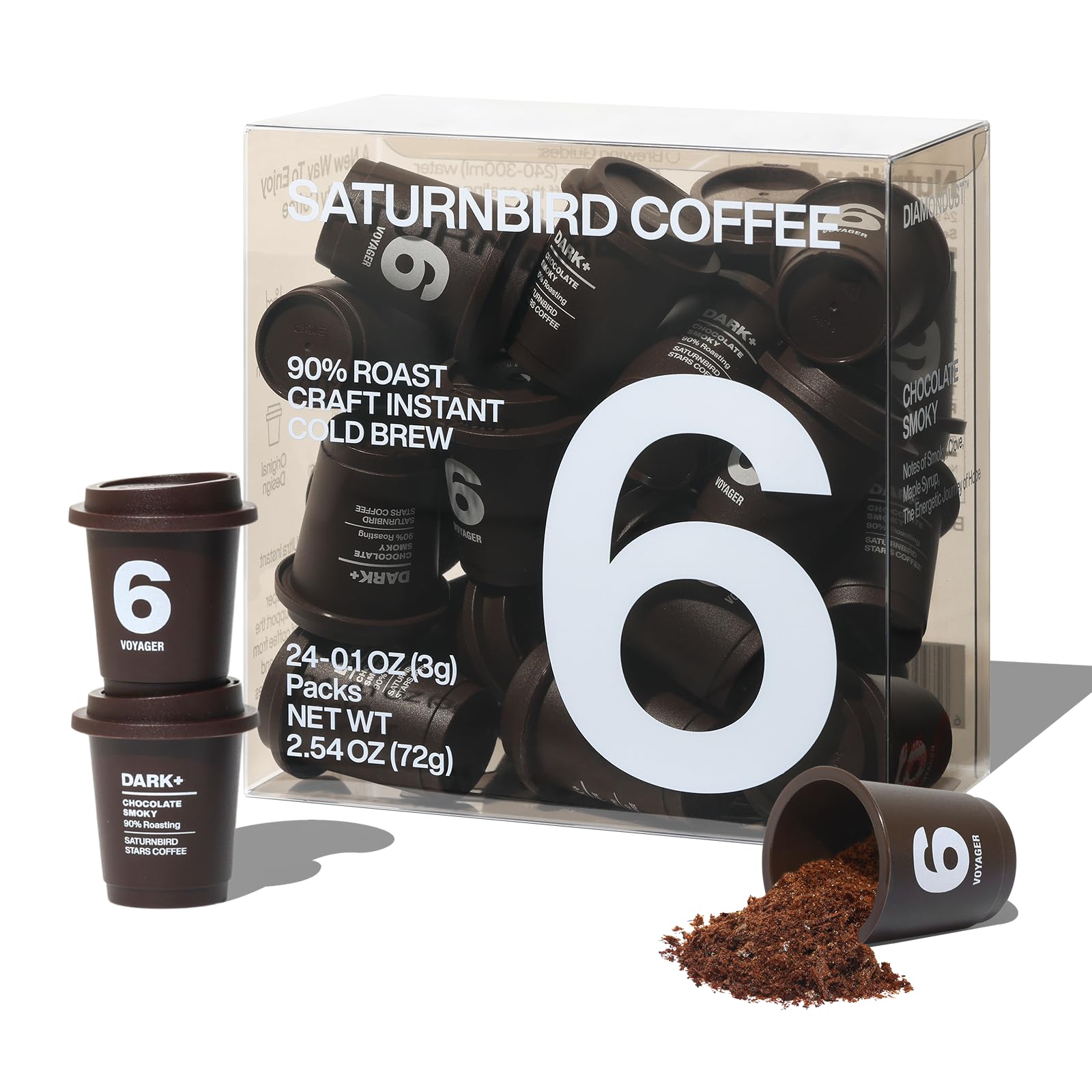 Saturnbird Coffee Instant Cold Brew, French Roast (No.6), 100% Arabica Coffee Powder, Enjoy Cold/Hot, 24 Single Serves Perfect F