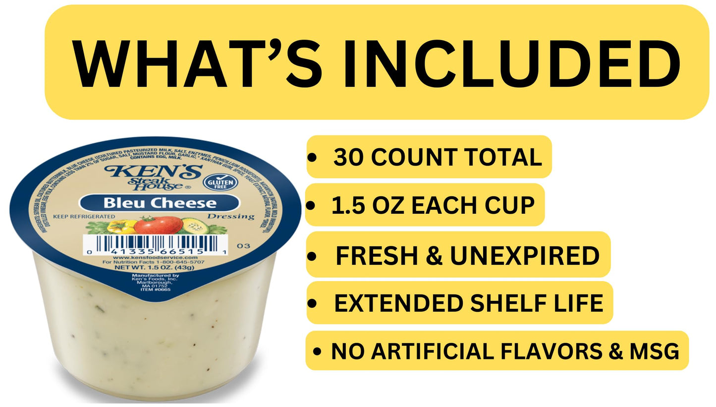 30 Count | Salad Dressing Dipping Sauce Portion Cups | Single Serve Packets (Blue Cheese)