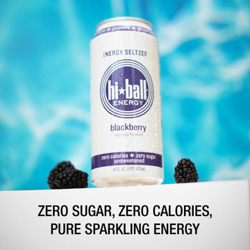 Hiball Clean Energy Seltzer Water, Caffeinated Sparkling Water, 16 Fl Oz (Pack of 8), Blackberry, Sugar Free