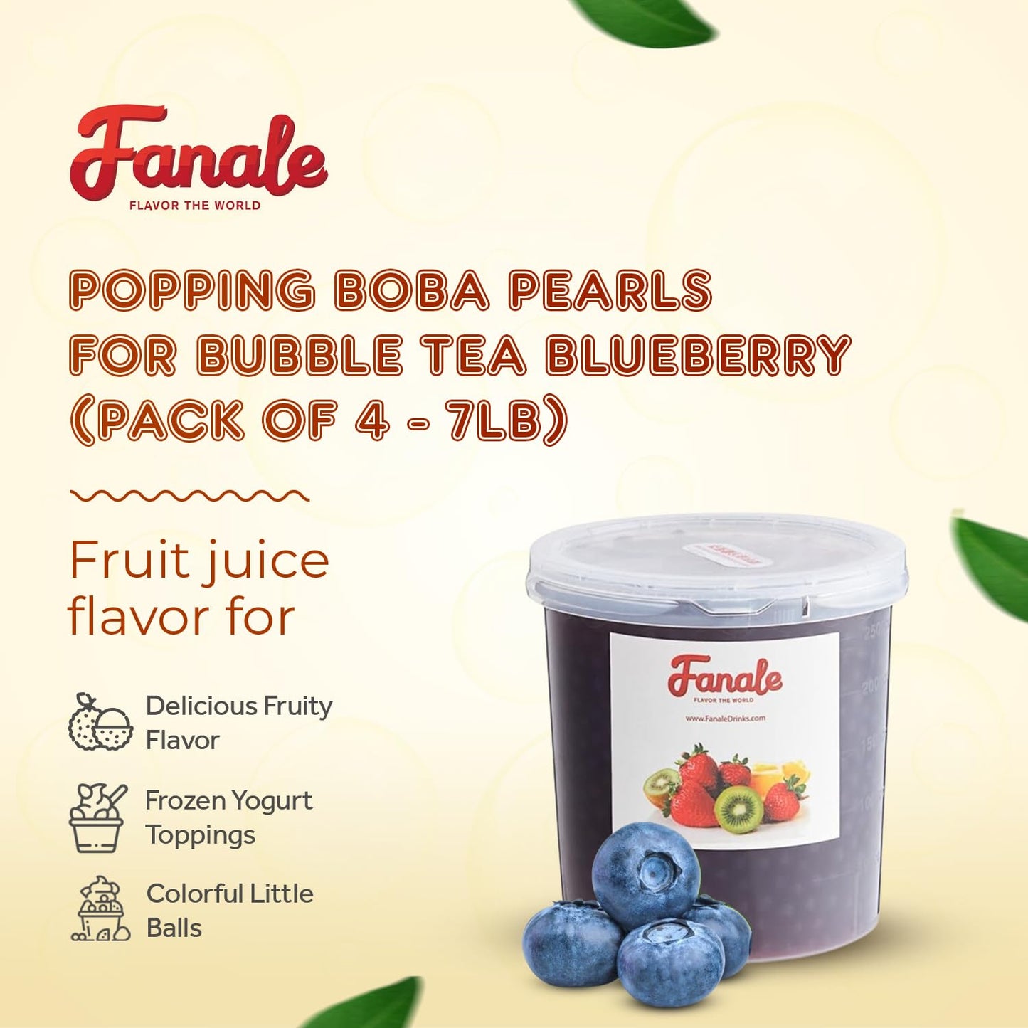 Fanale Blueberry Popping Boba Pearls, Vegan, Non Gmo, Gluten Free, Fat Free, Perfect For Bubble Tea, Smoothies, Ice Cream, Desse