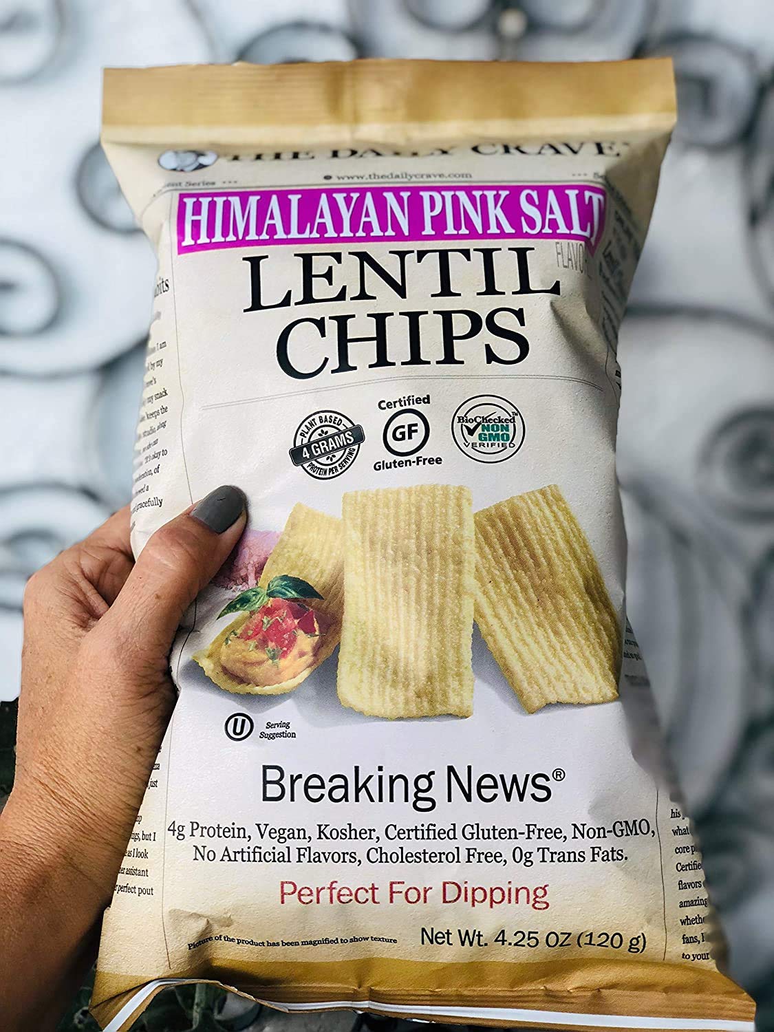 The Daily Crave Himalayan Pink Salt Lentil Chips, 4.25 Oz (Pack Of 8) 4 G Protein, Gluten-Free, Non-Gmo, Kosher, Crunchy