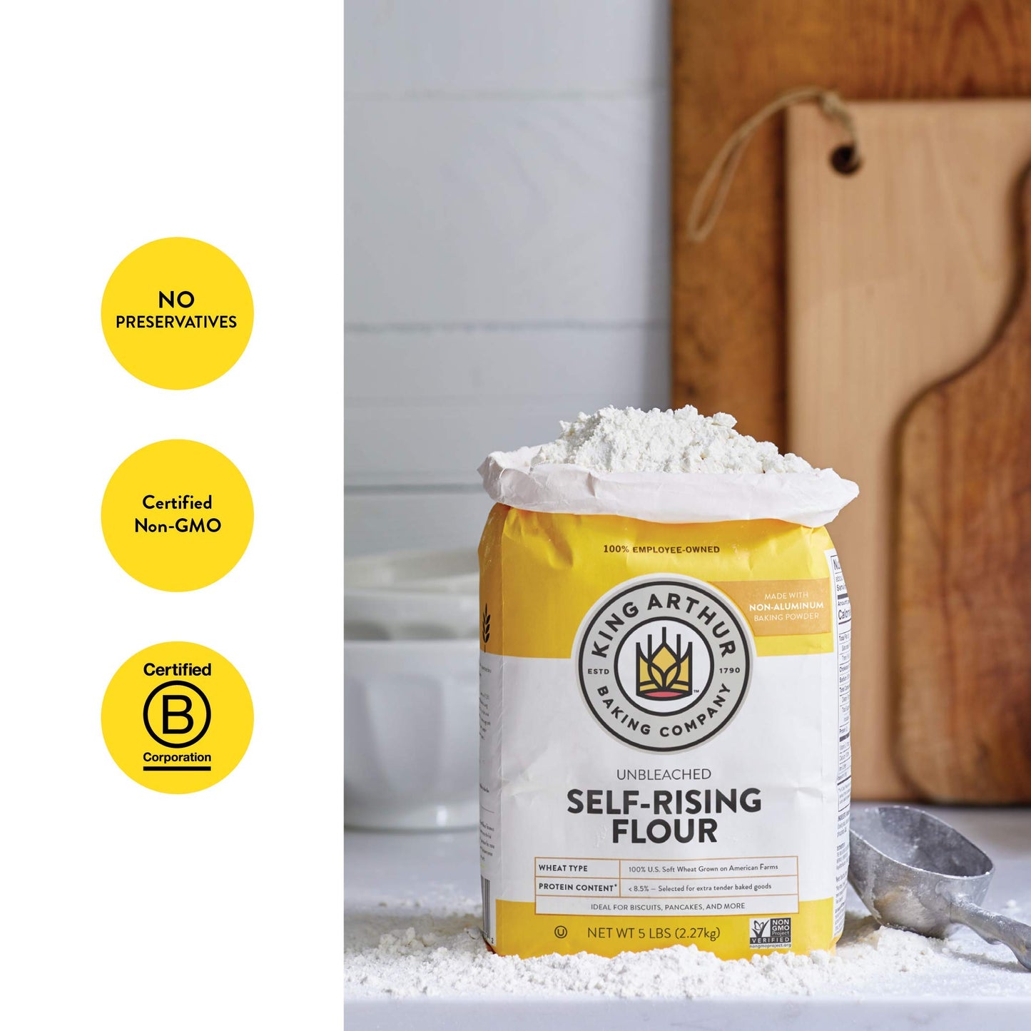 King Arthur Unbleached Self-Rising Flour, Non-GMO, 80 Ounce (Pack of 8)