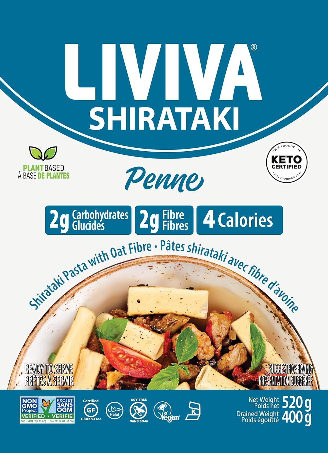 Liviva Organic Shirataki Oat Fiber Penne, 400 GR