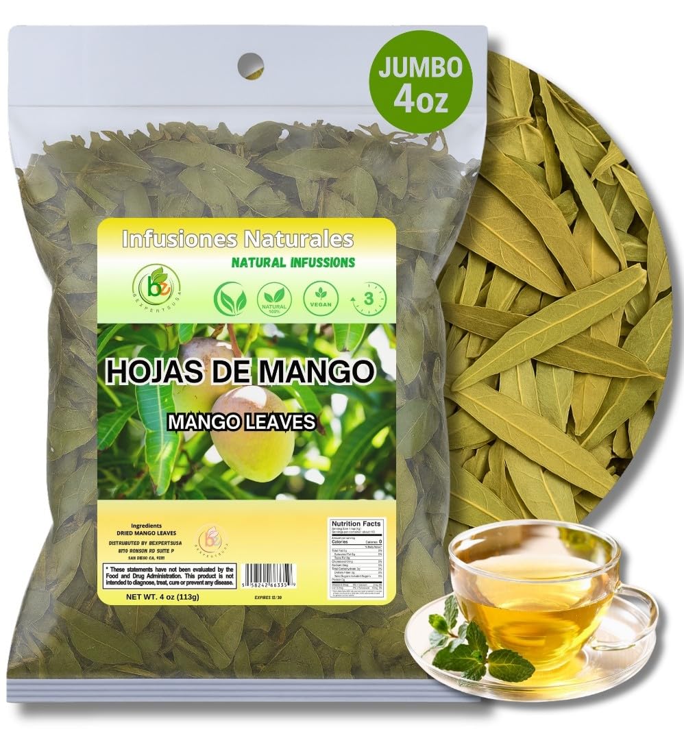 Mango Dried Leaf Tea (Hojas de Mango secas) - Jumbo 4 oz Loose Leaf Herbal Tea - 100% Natural  Vegan  Non-GMO  Caffeine-Free - Traditional Herbal Infusion for Wellness & Relaxation - by BexpertsUSA