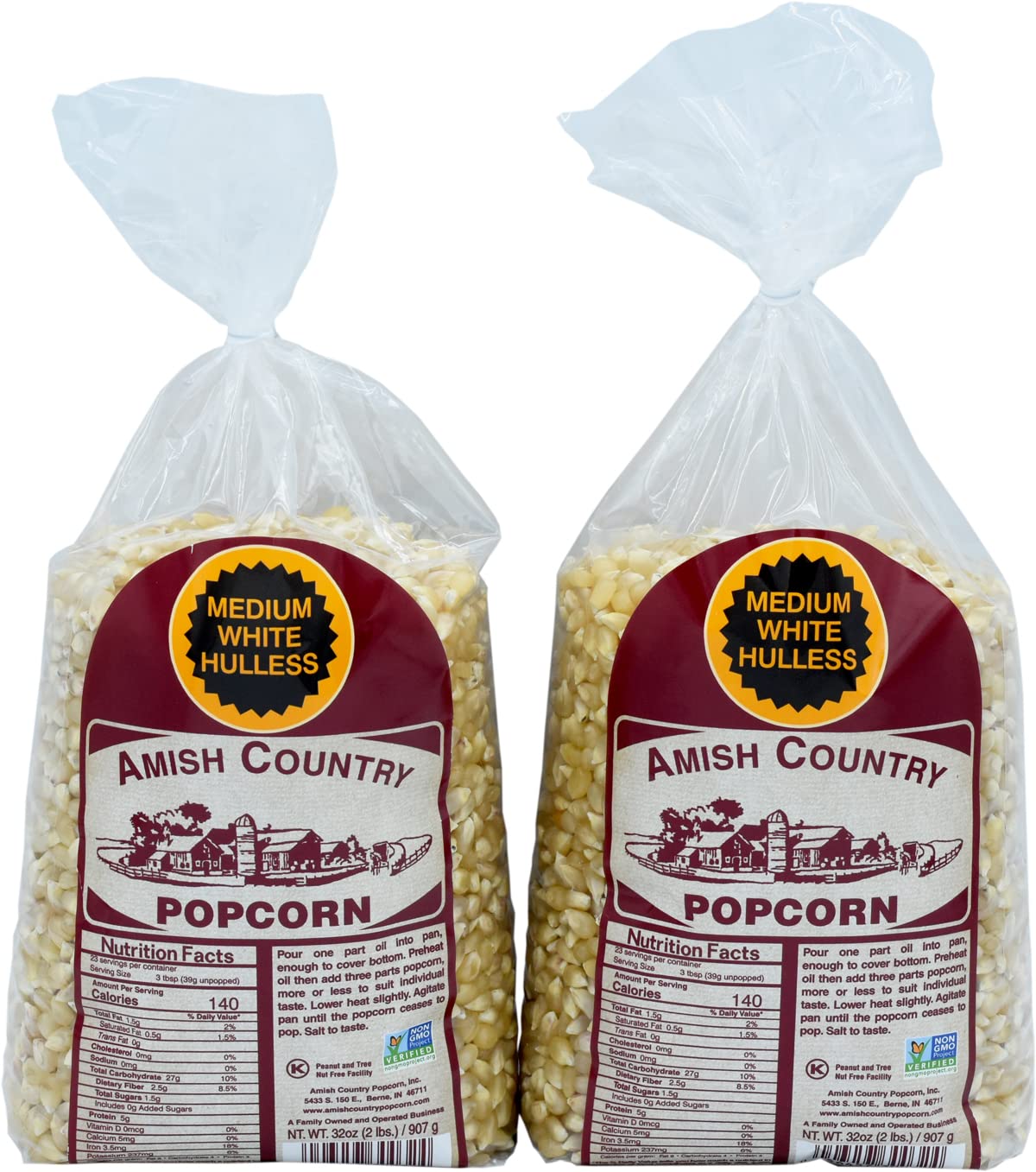 Amish Country Popcorn | 2-2 Lb Bags - Medium White Kernels | Old Fashioned, Non-Gmo And Gluten Free (2-2Lb Bags)