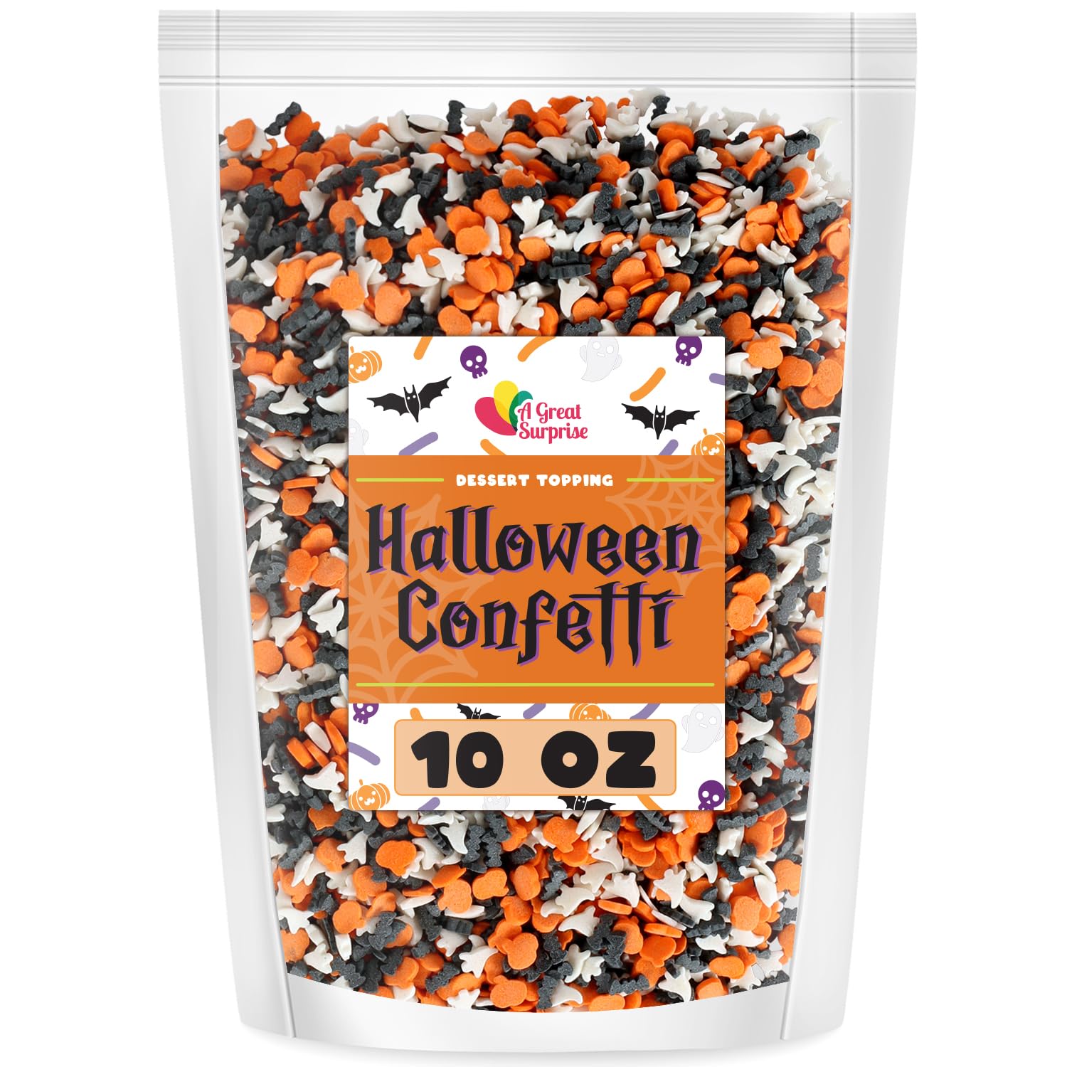 Halloween Sprinkles - 10 ounces - Ghost Bat Pumpkin Confetti Quins - Spooky Dessert Topping Mix - Halloween Jimmies for Cakes, C