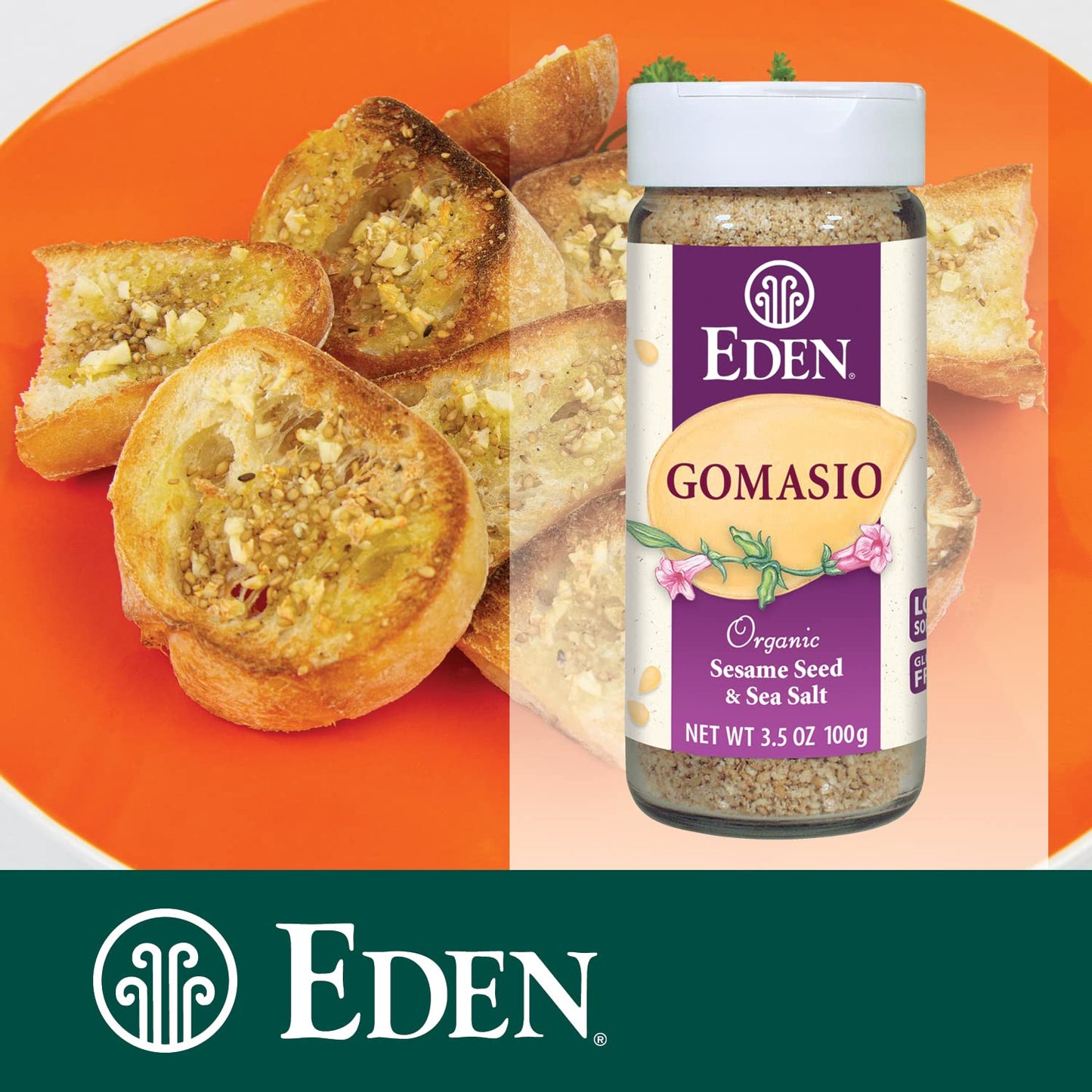 Eden Organic Gomasio, Sesame Seeds and Sea Salt, Umami, Traditional, Macrobiotic, 3.5 oz (2-Pack)