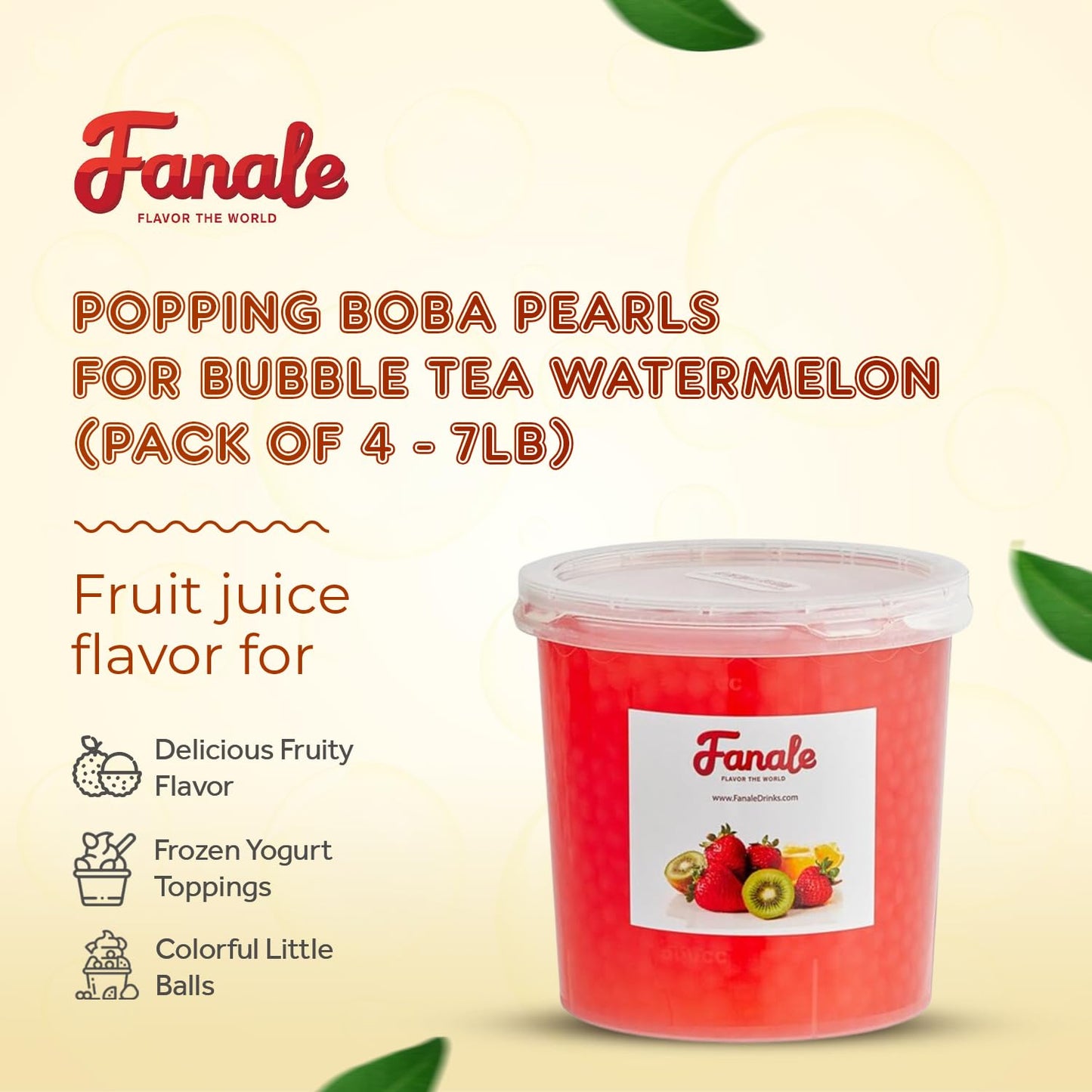 Fanale Watermelon Popping Boba Pearls, Vegan, Gluten Free, 7 lb Pack of 4