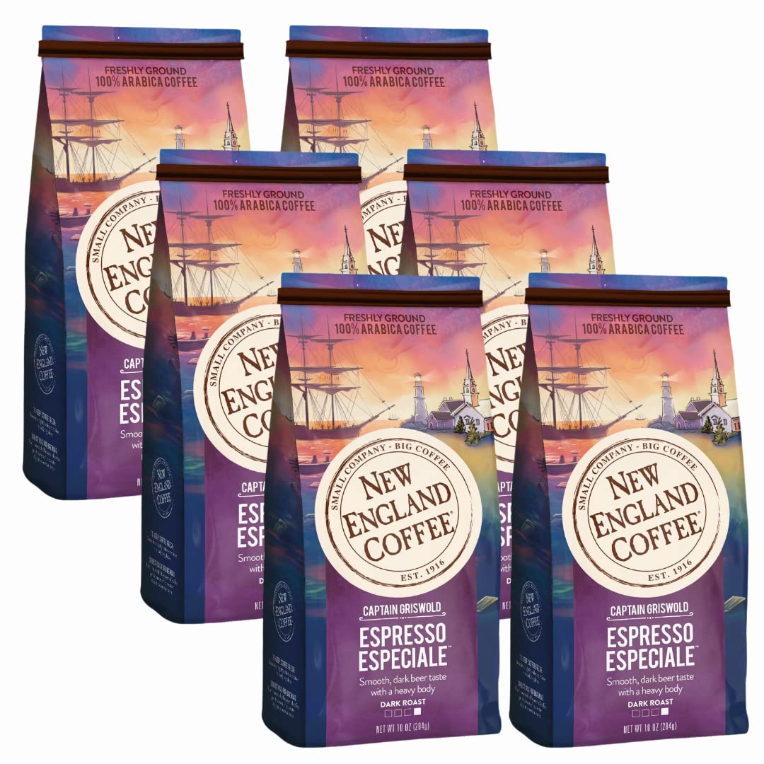 New England Coffee Espresso Especiale Dark Roast Ground Coffee, 10oz Bag, Pack of 6