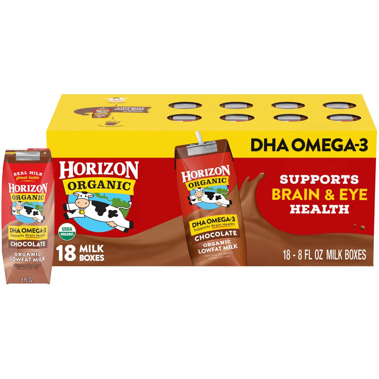 Horizon Organic Shelf-Stable 1% Low Fat Milk Boxes with DHA Omega-3, Chocolate, 8 fl oz, 18 Pack