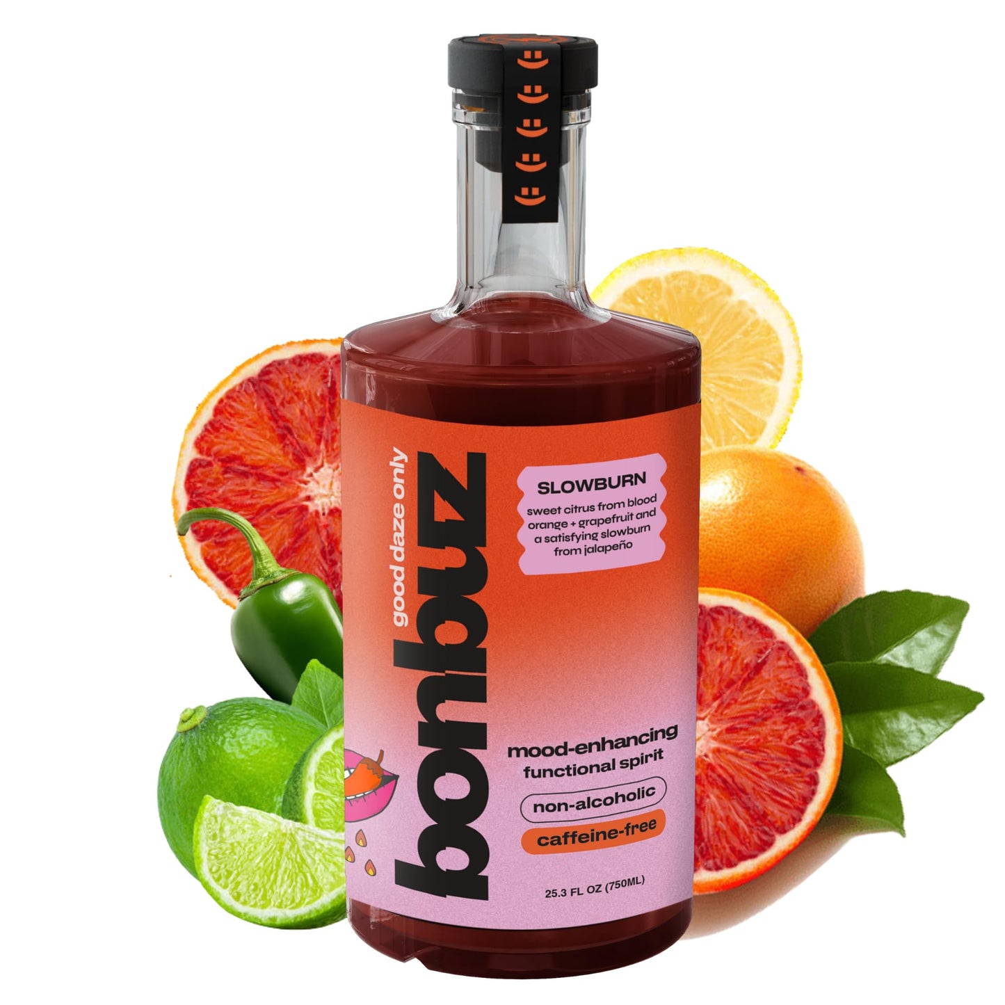 Bonbuz Slowburn Energy Blend-Free - Functional Non-Beverage-Style Spirit With Nootropics & Adaptogens - Spicy Sugar-Free Mocktail Mixer & Beverage-Style Replacement Drink - Low-Calorie  Keto  Gluten-Free - 750Ml
