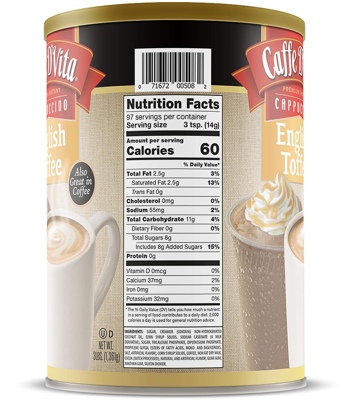 Caffe D’Vita English Toffee Cappuccino Mix, 3 Pound (48 Ounce) Pack