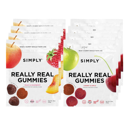 SIMPLY Really Real Gummies | Made with Real Fruit | Variety Pack | 1.8 oz (pack of 8) | No Cane Sugar + Gluten Free + Kosher