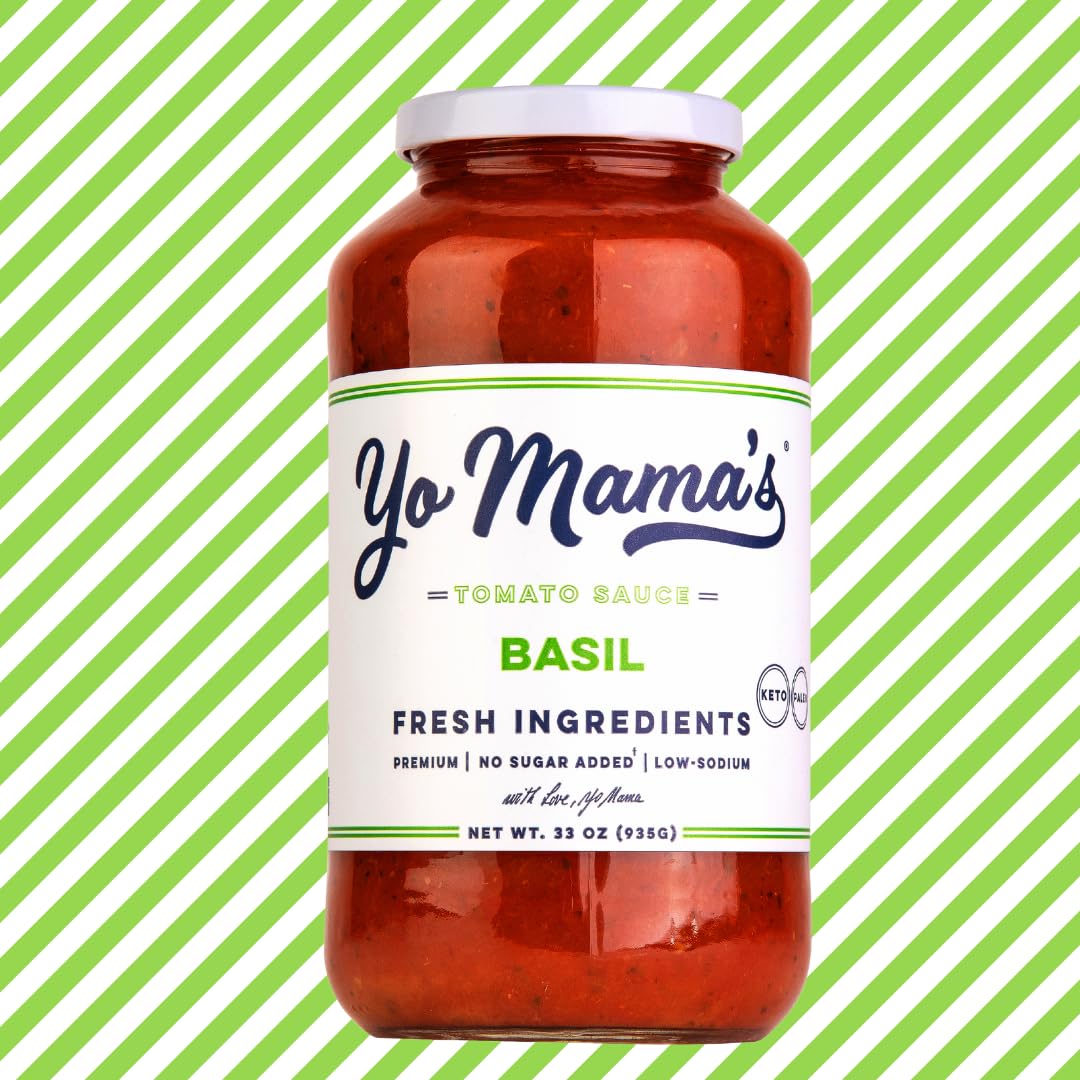 Yo Mamas Foods Keto Tomato Basil Pasta Sauce - Low Carb, No Sugar Added, Vegan - 2.06 lb (Pack of 3)