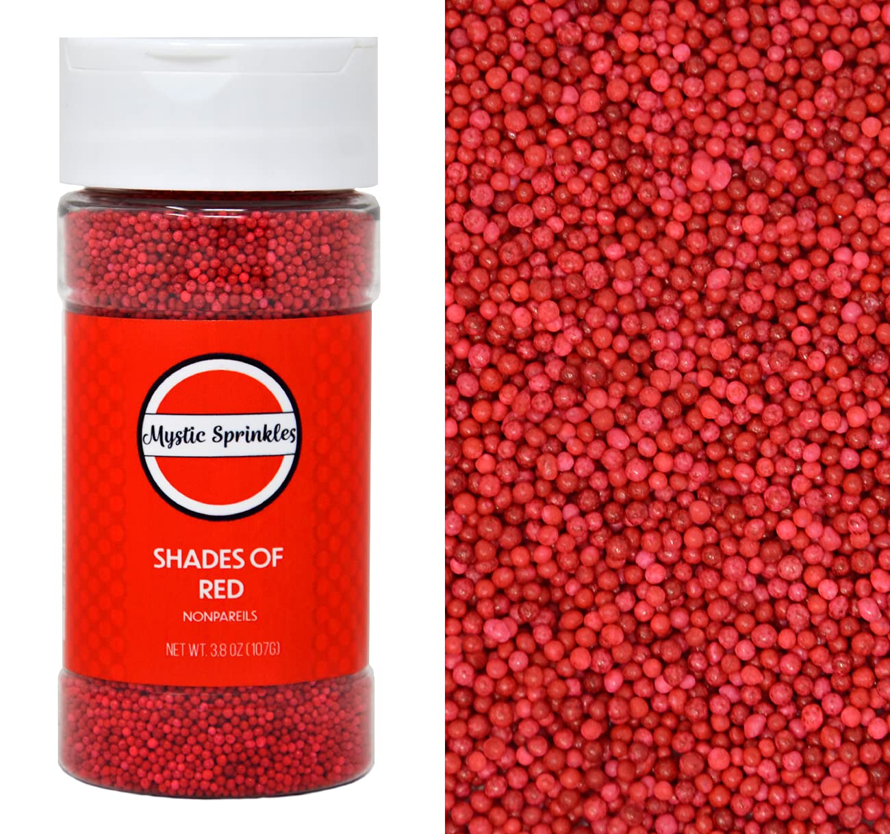 Mystic Sprinkles Solid Color Nonpareils 3.8Oz Bottle (Shades Of Red)