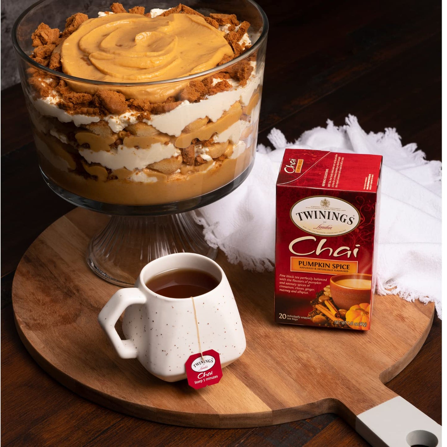 Twinings Pumpkin Spice Chai Tea, Caffeinated Black Tea Naturally Flavored With Aromatic Spices And Ginger, Tea Bags Individually