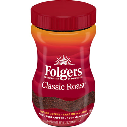 Folgers Classic Roast Instant Coffee Crystals, 12 Ounces