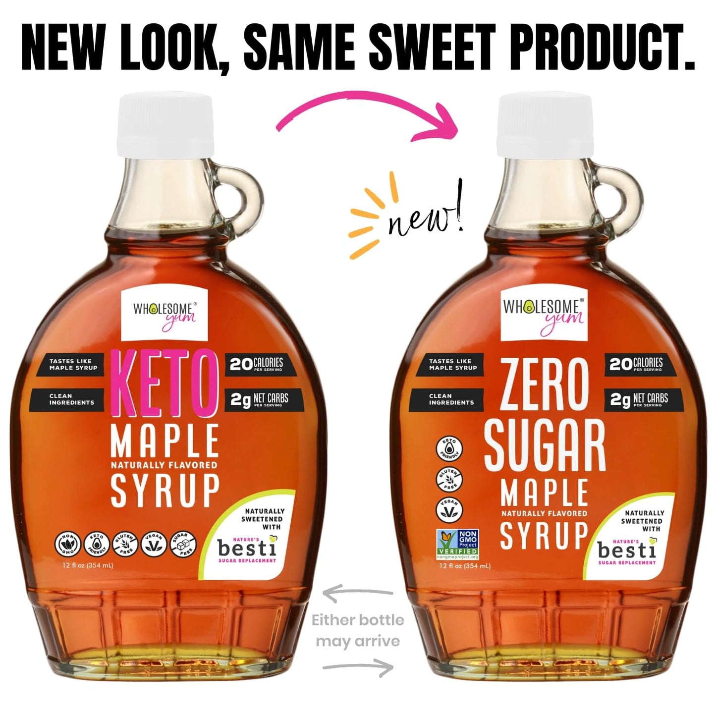 Wholesome Yum Zero Sugar Maple Syrup (Keto Maple Syrup) With Monk Fruit & Allulose - Natural Sugar Free Pancake Syrup - Non GMO,
